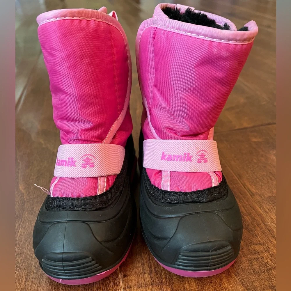 Kamik Girl’s Pink and Black Winter Snow Boots Size 6 Toddler